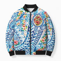 Hawaiian Turtle and Lei Bomber Puffer Jacket Tribal Kakau and Tropical Plants Human Heart LT03 Unisex Multicolor - Polynesian Pride