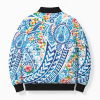 Hawaiian Turtle and Lei Bomber Puffer Jacket Tribal Kakau and Tropical Plants Human Heart LT03 - Polynesian Pride