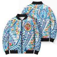 Hawaiian Turtle and Lei Bomber Puffer Jacket Tribal Kakau and Tropical Plants Human Heart LT03 - Polynesian Pride