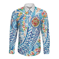 Hawaiian Turtle and Lei Long Sleeve Button Shirt Tribal Kakau and Tropical Plants Human Heart LT03 Unisex Multicolor - Polynesian Pride