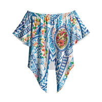 Hawaiian Turtle and Lei Off Shoulder Wrap Waist Top Tribal Kakau and Tropical Plants Human Heart LT03 - Polynesian Pride