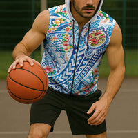 Hawaiian Turtle and Lei Sleeveless Zip Hoodie Tribal Kakau and Tropical Plants Human Heart LT03 - Polynesian Pride