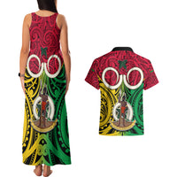 Vanuatu Couples Matching Tank Maxi Dress and Hawaiian Shirt Pig Tusk Mix Maori Pattern and Namele Leaf LT03 - Polynesian Pride