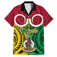 Vanuatu Family Matching Summer Maxi Dress and Hawaiian Shirt Pig Tusk Mix Maori Pattern and Namele Leaf LT03 Dad's Shirt - Short Sleeve Red - Polynesian Pride