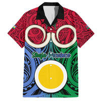 Vanuatu Shefa Province Family Matching Tank Maxi Dress and Hawaiian Shirt Pig Tusk Mix Maori Pattern and Namele Leaf LT03 Dad's Shirt - Short Sleeve Red - Polynesian Pride