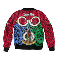 Personalised Vanuatu Shefa Province Sleeve Zip Bomber Jacket Pig Tusk Mix Maori Pattern and Namele Leaf LT03 - Polynesian Pride