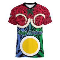 Personalised Vanuatu Shefa Province Women V Neck T Shirt Pig Tusk Mix Maori Pattern and Namele Leaf LT03 Female Red - Polynesian Pride