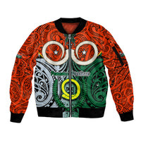 Vanuatu Penama Province Sleeve Zip Bomber Jacket Pig Tusk Mix Maori Pattern and Namele Leaf LT03 Unisex Orange - Polynesian Pride