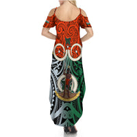 Vanuatu Penama Province Summer Maxi Dress Pig Tusk Mix Maori Pattern and Namele Leaf LT03 - Polynesian Pride