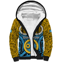 Vanuatu Sanma Province Sherpa Hoodie Pig Tusk Mix Maori Pattern and Namele Leaf LT03 Unisex Blue - Polynesian Pride