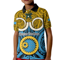 Personalised Vanuatu Sanma Province Kid Polo Shirt Pig Tusk Mix Maori Pattern and Namele Leaf LT03 Kid Blue - Polynesian Pride
