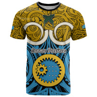 Personalised Vanuatu Sanma Province T Shirt Pig Tusk Mix Maori Pattern and Namele Leaf LT03 Blue - Polynesian Pride