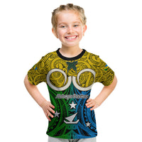 Vanuatu Malampa Province Kid T Shirt Pig Tusk Mix Maori Pattern and Namele Leaf LT03 Yellow - Polynesian Pride