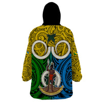 Vanuatu Malampa Province Wearable Blanket Hoodie Pig Tusk Mix Maori Pattern and Namele Leaf LT03 - Polynesian Pride
