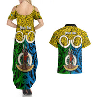 Personalised Vanuatu Malampa Province Couples Matching Summer Maxi Dress and Hawaiian Shirt Pig Tusk Mix Maori Pattern and Namele Leaf LT03 - Polynesian Pride