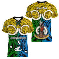 Personalised Vanuatu Malampa Province Women V Neck T Shirt Pig Tusk Mix Maori Pattern and Namele Leaf LT03 - Polynesian Pride