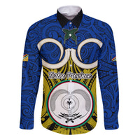 Personalised Vanuatu Torba Province Family Matching Summer Maxi Dress and Hawaiian Shirt Pig Tusk Mix Maori Pattern and Namele Leaf LT03 Dad's Shirt - Long Sleeve Blue - Polynesian Pride
