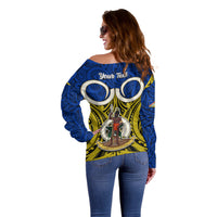 Personalised Vanuatu Torba Province Off Shoulder Sweater Pig Tusk Mix Maori Pattern and Namele Leaf LT03 - Polynesian Pride