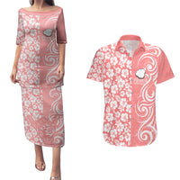 Hawaii Kauai Island Couples Matching Puletasi Dress and Hawaiian Shirt Hibiscus Pattern Seamless Tribal Simple Pink Pastel LT03 Pink - Polynesian Pride