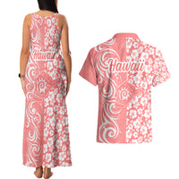 Hawaii Kauai Island Couples Matching Tank Maxi Dress and Hawaiian Shirt Hibiscus Pattern Seamless Tribal Simple Pink Pastel LT03 - Polynesian Pride