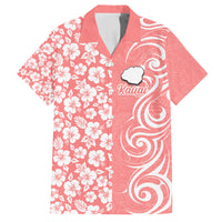 Hawaii Kauai Island Family Matching Off Shoulder Short Dress and Hawaiian Shirt Hibiscus Pattern Seamless Tribal Simple Pink Pastel LT03 Dad's Shirt - Short Sleeve Pink - Polynesian Pride