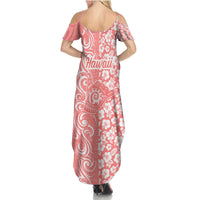 Hawaii Kauai Island Family Matching Summer Maxi Dress and Hawaiian Shirt Hibiscus Pattern Seamless Tribal Simple Pink Pastel LT03 - Polynesian Pride