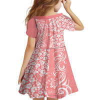 Hawaii Kauai Island Kid Short Sleeve Dress Hibiscus Pattern Seamless Tribal Simple Pink Pastel LT03 - Polynesian Pride