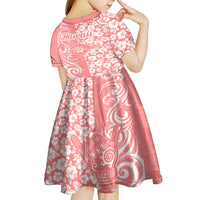 Hawaii Kauai Island Kid Short Sleeve Dress Hibiscus Pattern Seamless Tribal Simple Pink Pastel LT03 - Polynesian Pride
