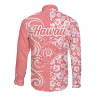 Hawaii Kauai Island Long Sleeve Button Shirt Hibiscus Pattern Seamless Tribal Simple Pink Pastel LT03 - Polynesian Pride
