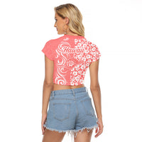 Hawaii Kauai Island Raglan Cropped T Shirt Hibiscus Pattern Seamless Tribal Simple Pink Pastel LT03 - Polynesian Pride