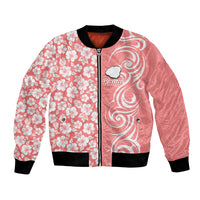 Custom Hawaii Kauai Island Bomber Jacket Hibiscus Pattern Seamless Tribal Simple Pink Pastel LT03 Unisex Pink - Polynesian Pride