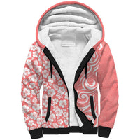 Custom Hawaii Kauai Island Sherpa Hoodie Hibiscus Pattern Seamless Tribal Simple Pink Pastel LT03 Unisex Pink - Polynesian Pride