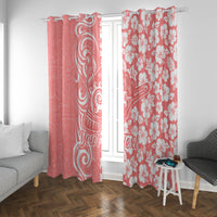 Custom Hawaii Kauai Island Window Curtain Hibiscus Pattern Seamless Tribal Simple Pink Pastel LT03 With Grommets Pink - Polynesian Pride