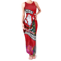 Wallis and Futuna Christmas Family Matching Tank Maxi Dress and Hawaiian Shirt Santa Claus Holding Coat of Arms Polynesian Xmas Style LT03 Mom's Dress Red - Polynesian Pride