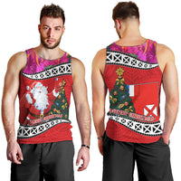 Wallis and Futuna Christmas Men Tank Top Santa Claus Holding Coat of Arms Polynesian Xmas Style LT03 - Polynesian Pride