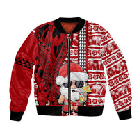 Mele Kalikimaka Hawaii Christmas Bomber Jacket Santa Claus Kakau Tribal Mix Polynesia Tattoo LT03 Unisex Red - Polynesian Pride