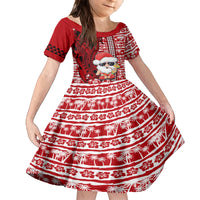 Mele Kalikimaka Hawaii Christmas Family Matching Summer Maxi Dress and Hawaiian Shirt Santa Claus Kakau Tribal Mix Polynesia Tattoo LT03 Daughter's Dress Red - Polynesian Pride