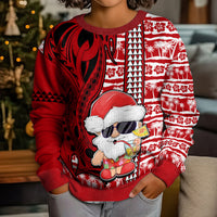 Mele Kalikimaka Hawaii Christmas Kid Ugly Christmas Sweater Santa Claus Kakau Tribal Mix Polynesia Tattoo LT03 - Polynesian Pride