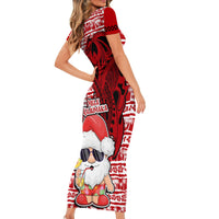 Mele Kalikimaka Hawaii Christmas Short Sleeve Bodycon Dress Santa Claus Kakau Tribal Mix Polynesia Tattoo LT03 - Polynesian Pride