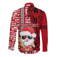 Custom Mele Kalikimaka Hawaii Christmas Long Sleeve Button Shirt Santa Claus Kakau Tribal Mix Polynesia Tattoo LT03 - Polynesian Pride