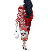 Custom Mele Kalikimaka Hawaii Christmas Off The Shoulder Long Sleeve Dress Santa Claus Kakau Tribal Mix Polynesia Tattoo LT03 - Polynesian Pride
