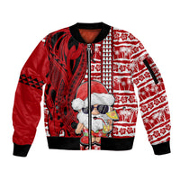 Custom Mele Kalikimaka Hawaii Christmas Sleeve Zip Bomber Jacket Santa Claus Kakau Tribal Mix Polynesia Tattoo LT03 Unisex Red - Polynesian Pride