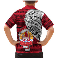French Polynesia Christmas Family Matching Mermaid Dress and Hawaiian Shirt Santa Hold Seal with Polynesian Tribal Tattoo LT03 - Polynesian Pride