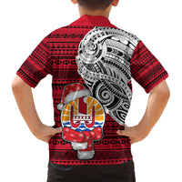 French Polynesia Christmas Family Matching Off Shoulder Long Sleeve Dress and Hawaiian Shirt Santa Hold Seal with Polynesian Tribal Tattoo LT03 - Polynesian Pride