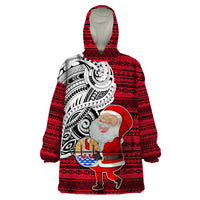 French Polynesia Christmas Wearable Blanket Hoodie Santa Hold Seal with Polynesian Tribal Tattoo LT03 One Size Red - Polynesian Pride