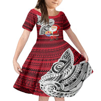 Custom French Polynesia Christmas Kid Short Sleeve Dress Santa Hold Seal with Polynesian Tribal Tattoo LT03 KID Red - Polynesian Pride