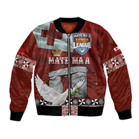 Mate Ma'a Tonga Bomber Jacket Haamonga a Maui and White Dove - Tongan Kupesi Ngatu LT03 Unisex Red - Polynesian Pride