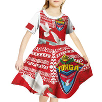 Mate Ma'a Tonga Kid Short Sleeve Dress Double White Dove and Kupesi Ngatu Art Tattoo LT03 - Polynesian Pride