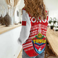 Mate Ma'a Tonga Women Casual Shirt Douple White Dove and Kupesi Ngatu Art Tattoo