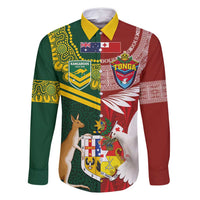 Custom Mate Ma'a Tonga and Australia Kangaroo Family Matching Mermaid Dress and Hawaiian Shirt Nation Seal with Mascot Aboriginal and Tongan Kupesi Ngatu Art